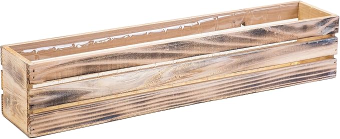20" Rectangular Rustic Wood Planter with Plastic Liner l Rustic Whitewash l Wine Crate Style, Home and Wedding Decorations, Garden Ornaments (20x4 Wine Crate Set of 2, Whitewash)