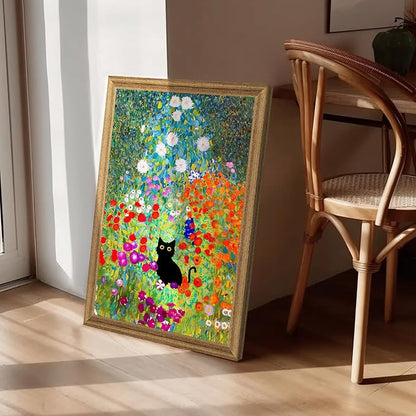 Fantasy Artists Gustav Klimt Canvas Wall Art, Framed Aesthetic Cat Floral Wall - Image 3