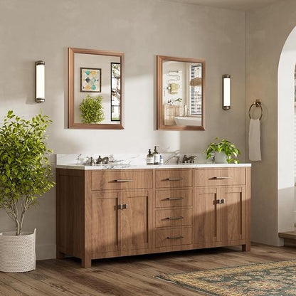 24x30 Inch Bathroom Mirror for Wall, Anti-Rust Walnut Wood Grain Metal Framed - Image 3