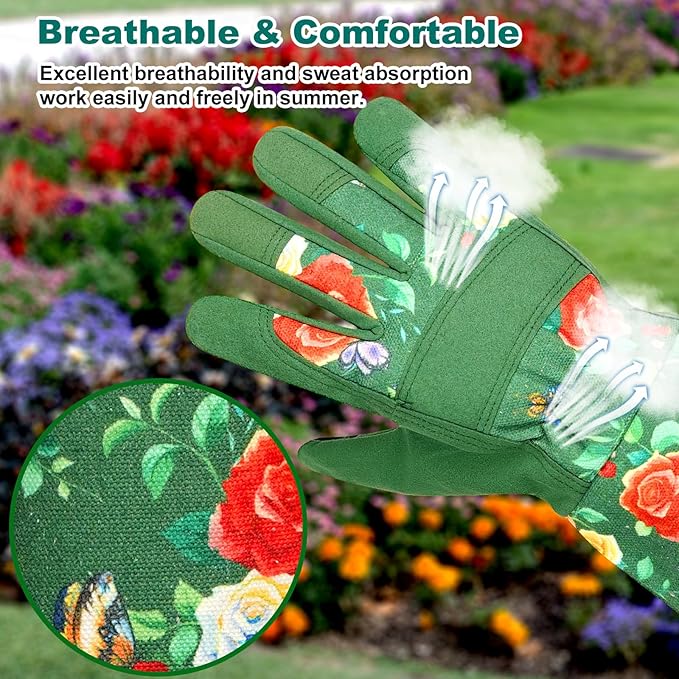 DLY Gardening Gloves,Leather Rose Gloves,Women's Long Gardening Glove for Garden Work and Yard Work,Durable and Comfortable(X-Large, Green
