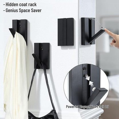 Folding Wall Hooks 2Pack: Black Modern Wooden Coat Hooks Mount - Image 3