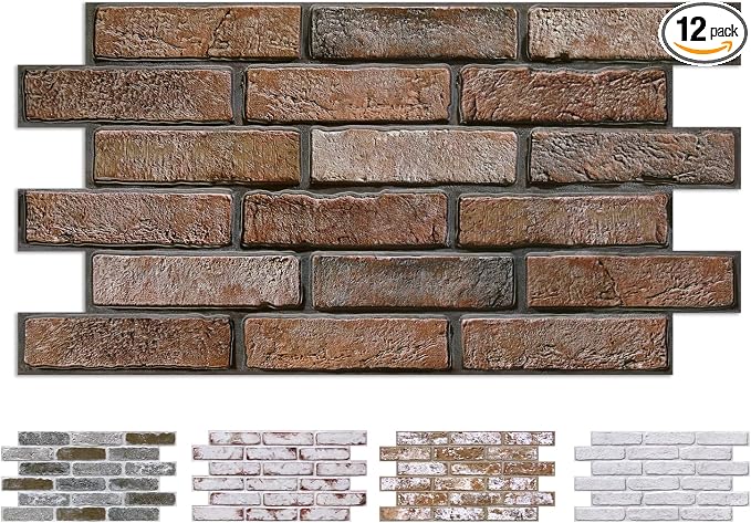 COMSTICKC 3D Brown Faux Brick Wall Panel Peel and Stick Wall Covering, Not Real by COMSTICKCDECOR