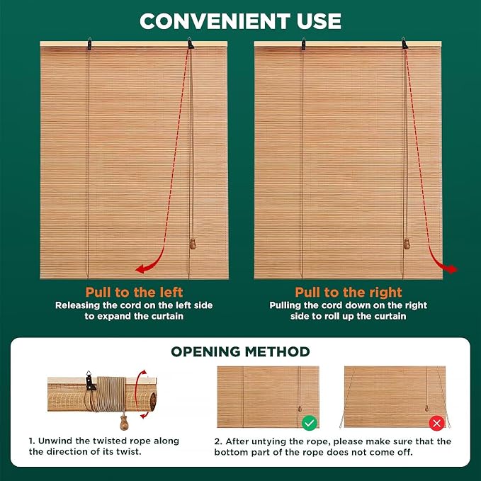 Bamboo Roller Blinds Shades, Outdoor Bamboo Roll Up, Vertical Lifting, - Image 5