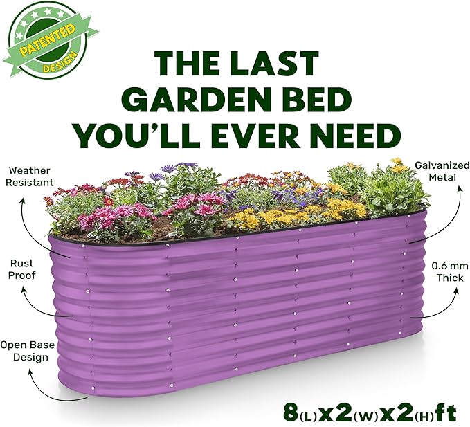 Galvanized Raised Garden Beds Outdoor // 8×2×2 ft Planter Raised Beds for Gardening, Vegetables, Flowers // Large Metal Garden Box (Purple) // Patented Tool-Free Design
