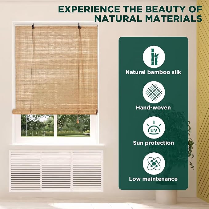 Bamboo Roller Blinds Shades, Outdoor Bamboo Roll Up, Vertical Lifting, - Image 2