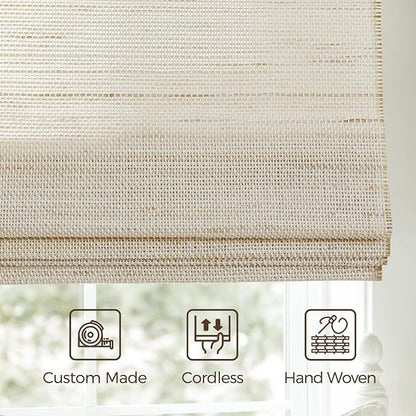 TWOPAGES Woven Bamboo Cordless Roman Shades, Custom No Drill or Motorized Blinds - Image 4