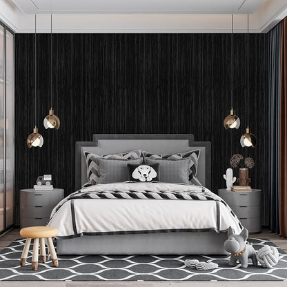 Black Grasscloth Peel and Stick Wallpaper Vintage Texture Removable Waterproof - Image 5