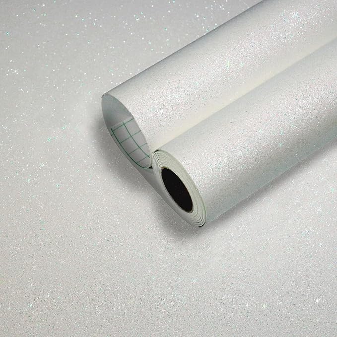 CHIHUT Iridescent Off White Glitter Peel and Stick Wallpaper Sparkle Self by CHIHUT