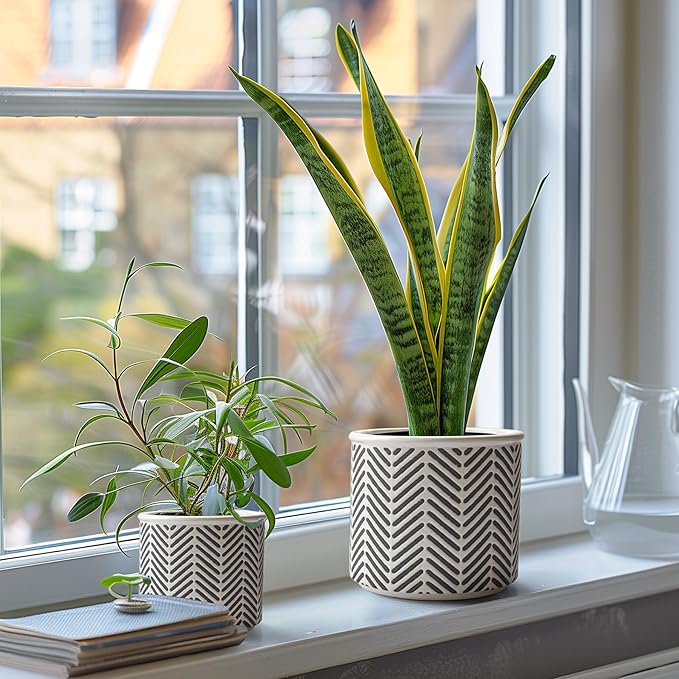 T4U Ceramic Planters for Indoor Plants, 4.2+5.4+6 Inch Plant Pots Set, Flower Pots with Drainage Holes and Plug, Ceramic Plant Pot for Indoor and Outdoor Plants, Morden Home Decor, Gifts for Mom