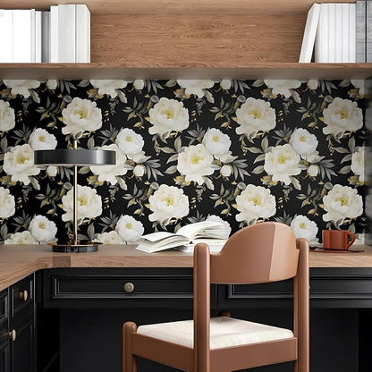 Laatse Dark Floral Wallpaper Peel and Stick Boho Wallpaper 17.5in x 118in White - Image 5