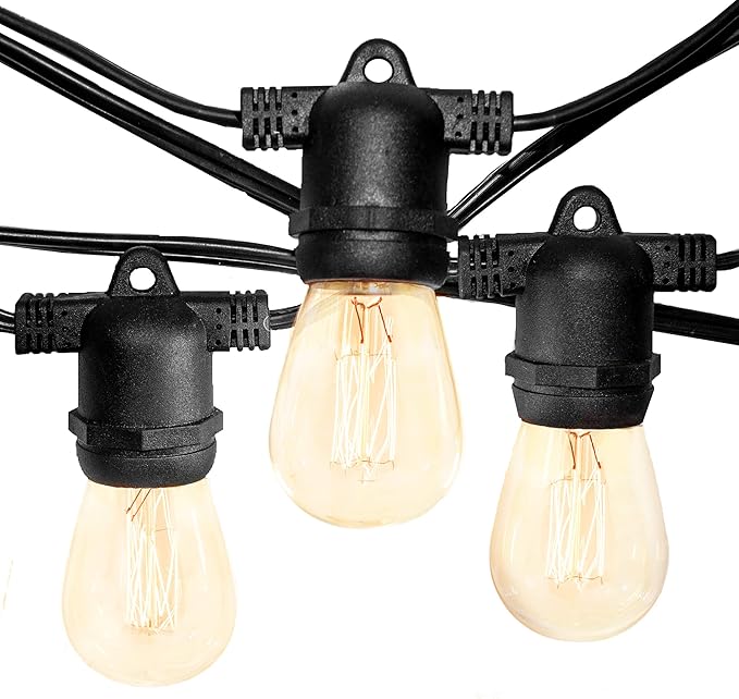 Hometown Evolution, Inc. E26 Commercial String Lights with 16 Gauge Wire (50 Foot 25 Socket, S14 Lantern Edison 11 Watt Bulbs)