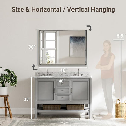 40 x 30 Silver Bathroom Mirror, Large Beveled Silver Bathroom Vanity Mirror - Image 2