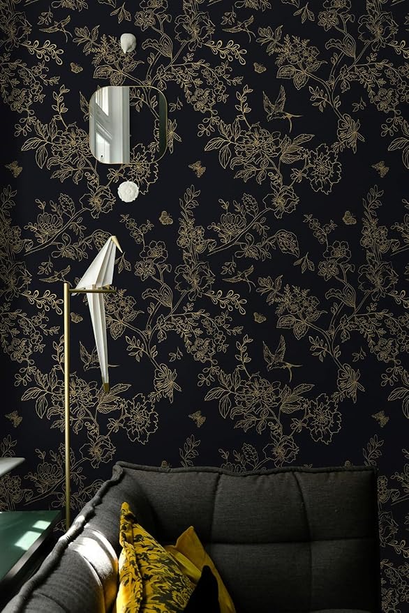 Froluya Black and Gold Wallpaper Peel and Stick Wallpaper 17.7"x118.1" Vintage - Image 2