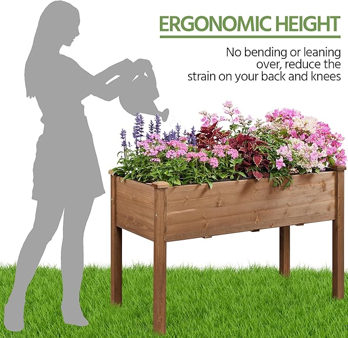 Yaheetech 1pc Raised Garden Bed 48x24x30in Elevated Wooden Horticulture Planter Box with Legs Standing Growing Bed for Gardening/Backyard/Patio/Balcony, Dark Brown