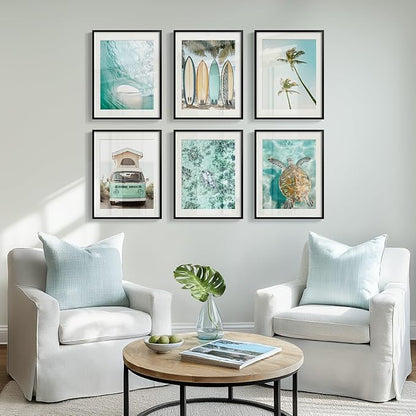 Framed Coastal Beach Wall Art for Living Room, Teal Green Summer Seascape - Image 5