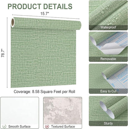 Guvana Grasscloth Peel and Stick Wallpaper Green Textured Contact Paper Modern - Image 6