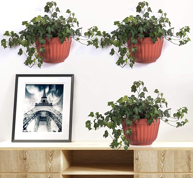 4 Pack Brick Red Wall Hanging Planter Pot Vertical Garden Living Wall Mount Window Hang Indoor Outdoor Plant Flower Basket for Kitchen Herbs Balcony Railing Shelf Fence Bedroom Trellis Decor Modern