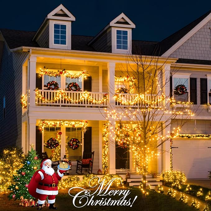 2 Pack 200 LED Solar Christmas Lights - 75.5 Ft Warm White Outdoor String Lights, 8 Modes for Outside Christmas Tree, Garden, Patio, Tree, Valentines