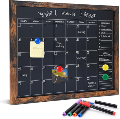 Chalkboard Calendar for Wall, Small Rustic Framed Magnetic Chalkboard for Home by Marribol