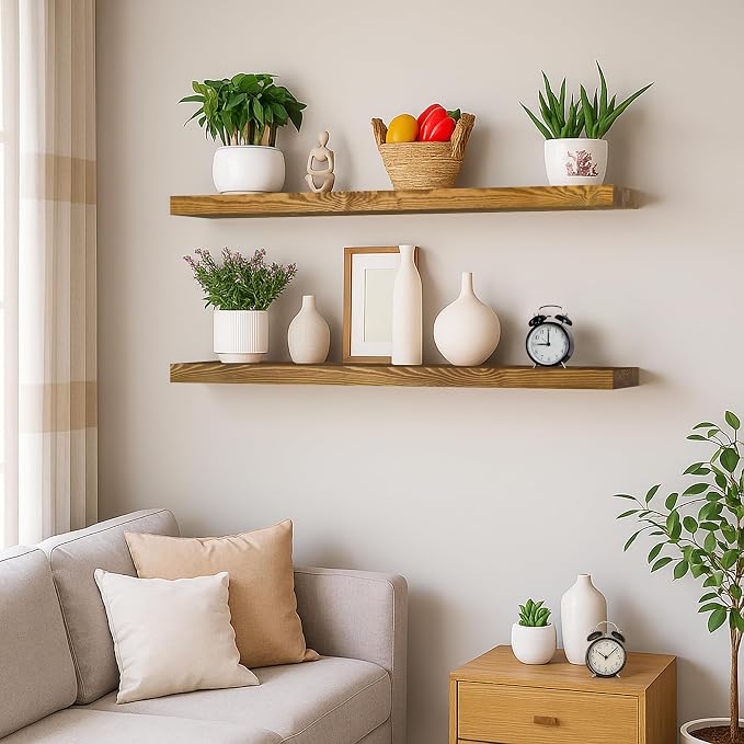 BGMG Wood Floating Shelves 48 inch Set of 2, Rustic Wooden Wall Mount Shelves - Image 2