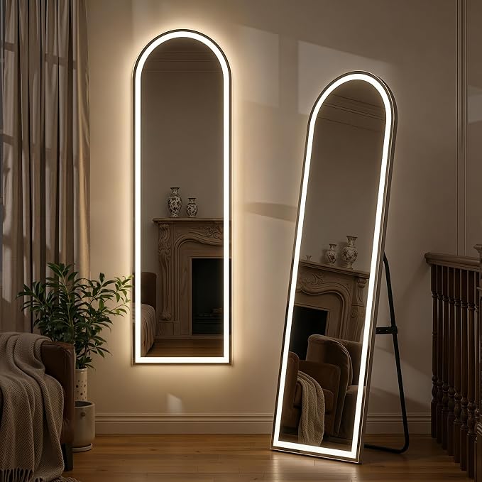 Arched Full Length Mirror with LED Lights, Body Floor Mirrors with Dimming & 3 by SimpleDeluxe