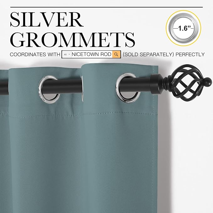 NICETOWN Greyish Blue Curtains for Sliding Glass Door, 84 inch Long, Grommet - Image 2