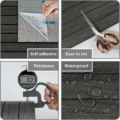 Self Adhesive Wood Slat Wall Paneling Grey/Black 3D Wood Panels - Image 5