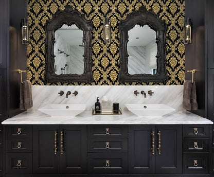 Peel and Stick Wallpaper Black and Yellow Damask Wallpaper - Image 3