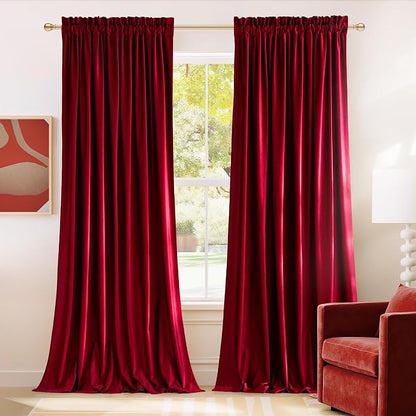 NICETOWN Christmas Red Velvet Curtains 96 inches Long by NICETOWN