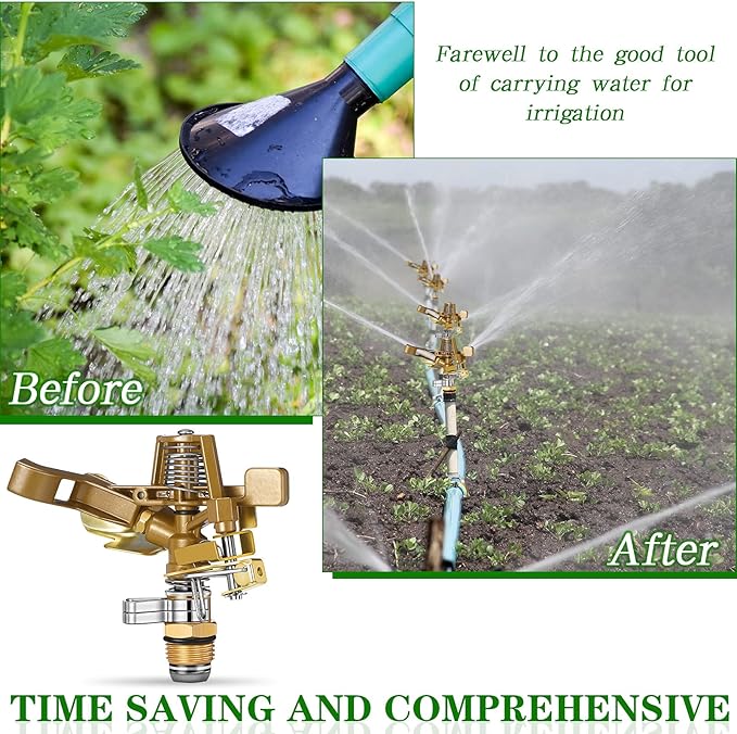 Ferraycle 3 Pieces 1/2 Inch Brass Impact Sprinkler Head with Nozzles Heavy Duty Adjustable 0-360 Degrees Impulse Sprinkler Head Lawn Watering for Yard Irrigation