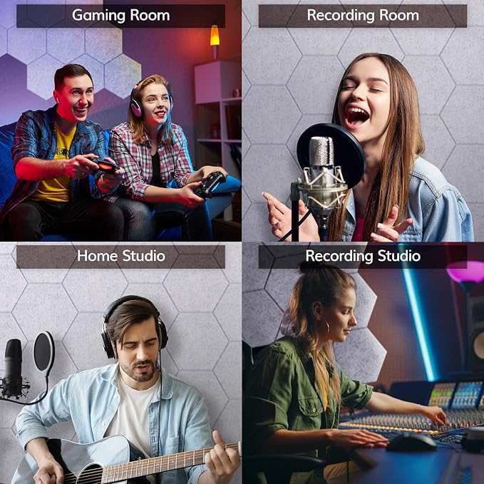 12 Pack Hexagon Acoustic Panels, TONOR 12"x 10"x 0.4" Self-adhesive Sound Proof - Image 6