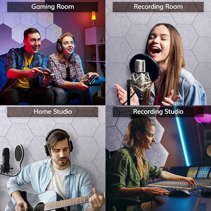 12 Pack Hexagon Acoustic Panels, TONOR 12"x 10"x 0.4" Self-adhesive Sound Proof - Image 6