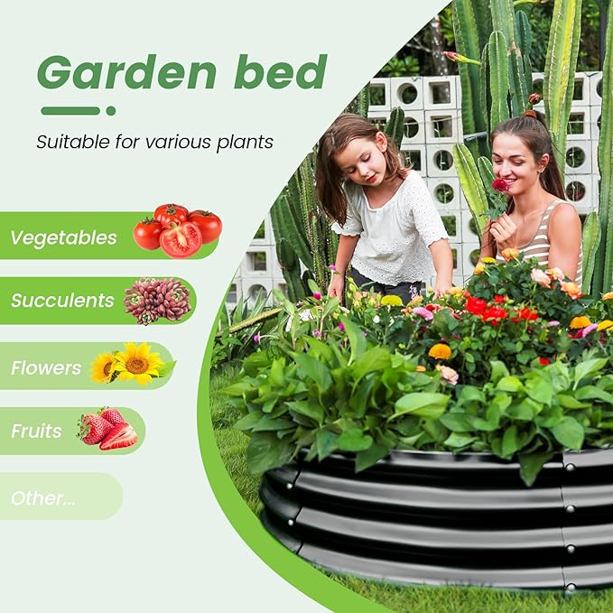 Land Guard 3×3×1ft Galvanized Raised Garden Bed Kit, Round Galvanized Planter Raised Garden Boxes Outdoor, Large Metal Raised Garden Beds for Vegetables, Grey