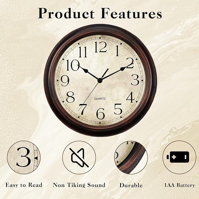 KECYET 12 Inch Wall Clocks Battery Operated Silent Non-Ticking Analog Wall - Image 4
