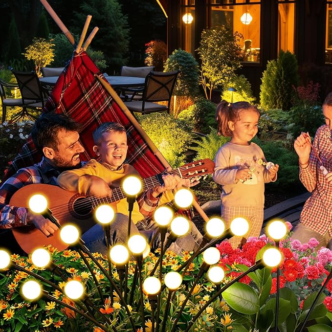 Solar Lights Outdoor (2 Pack-20 LEDs)，Waterproof Garden Fairy Swaying Firefly Lights ，Gifts for Outdoor Decorations，Suitable for Patio, terraces, lawns and Paths