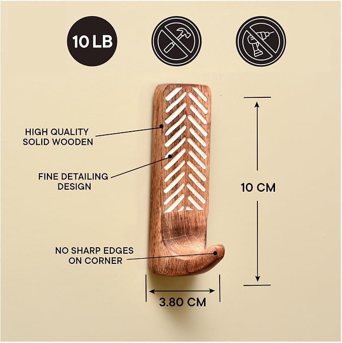 IndianShelf 10 LB- 12 Pieces Decorative Wood Adhesive Wall Hooks–Boho Peel and - Image 7