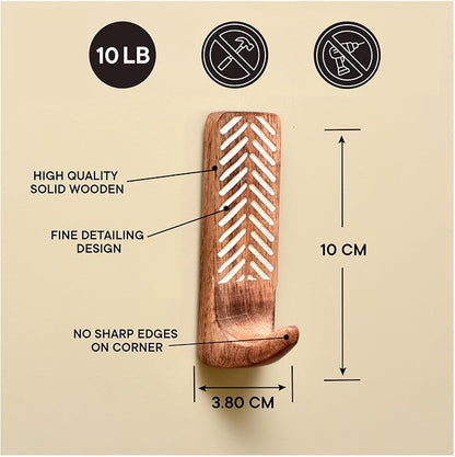 IndianShelf 10 LB- 12 Pieces Decorative Wood Adhesive Wall Hooks–Boho Peel and - Image 7