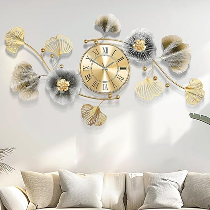 Wall Clocks for Living Room Decor, Large Wall Clock, 3D Creative Metal Ginkgo by Axioglo