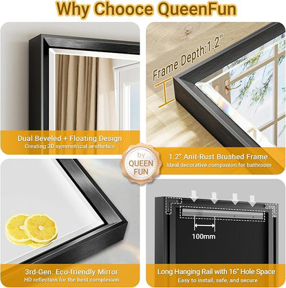Black Framed Mirror for Bathroom, 30x36 Inch Black Rectangle Beveled Bathroom - Image 8