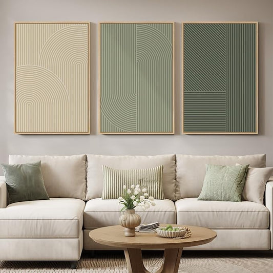 Large Framed Green and Neutral Beige Abstract Wall Art by Cuspin
