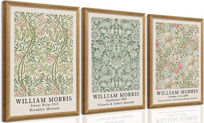 SYWENNOI Wood Framed Wall Art Print, Classic William Morris Floral Print by SYWENNOICanvasWallArt