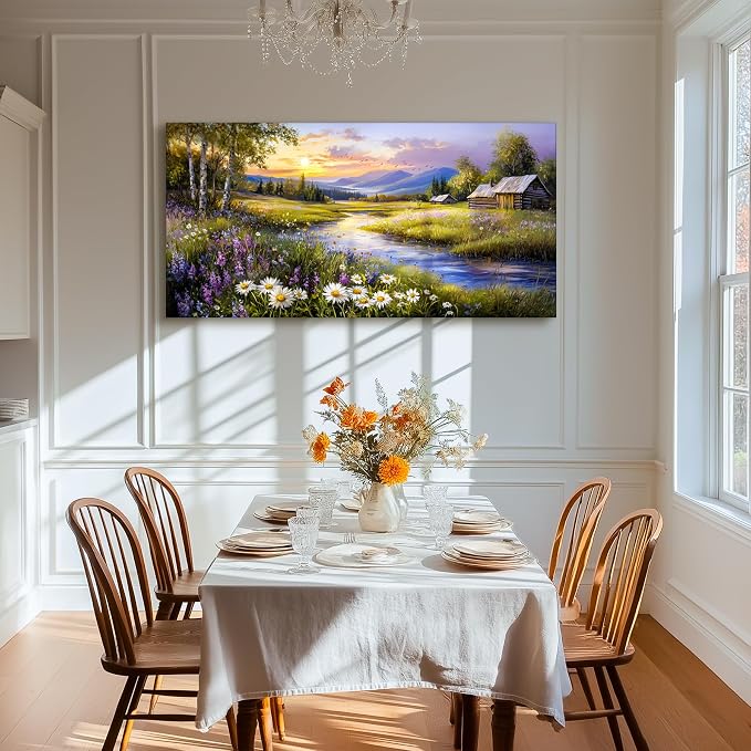 SERIMINO Large Wall Art for Living Room, River Landscape Wall Art, Meadow - Image 2