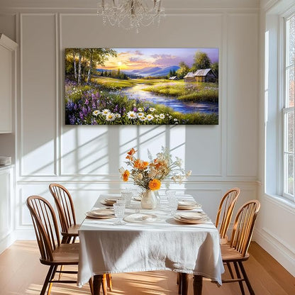 SERIMINO Large Wall Art for Living Room, River Landscape Wall Art, Meadow - Image 2