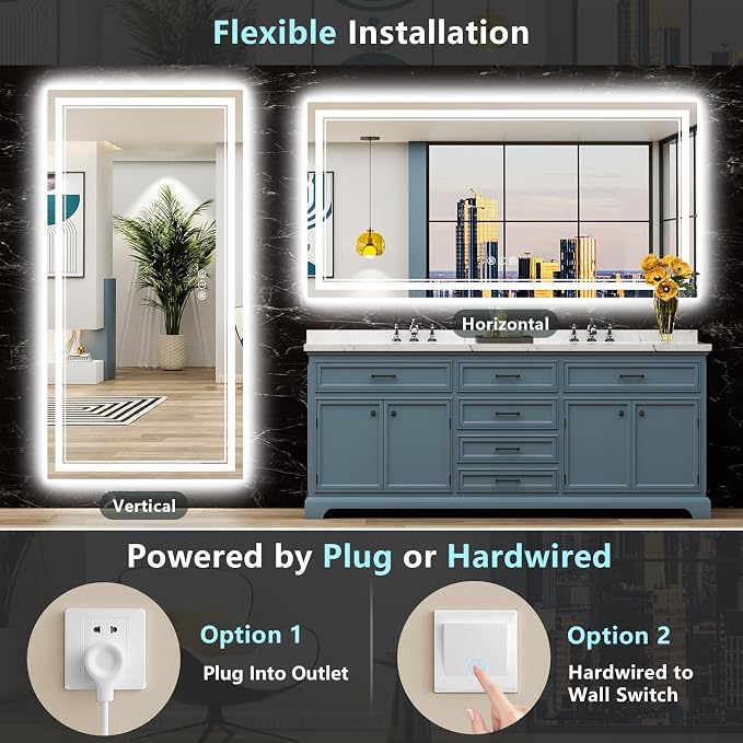 96x36 LED Bathroom Mirror with Lights, Backlit and Front Lit Anti-Fog Lighted - Image 6