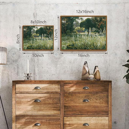 OIQArtOIQ Vintage Framed Wall Art Garden Landscape Canvas Art Prints Rustic - Image 2