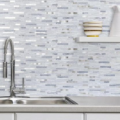 AULIGET 20 Sheets Faux Stone Peel and Stick Backsplash, Light Grey Marble Look - Image 5