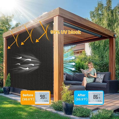 7'W x 8'H Black Patio Shades Roll up Outdoor Roller Shade Crank Wand Blind - Image 2