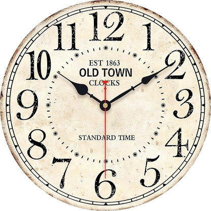 14 Inch Retro Round Wall Clock Old Town Vintage Antique Style Battery Operated by Toudorp