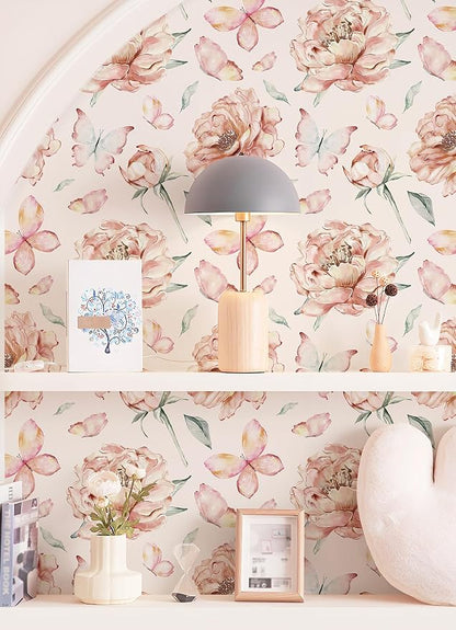 Safiyya Peel and Stick Wallpaper Floral Pink Wallpaper Pink Peony Contact Paper - Image 2