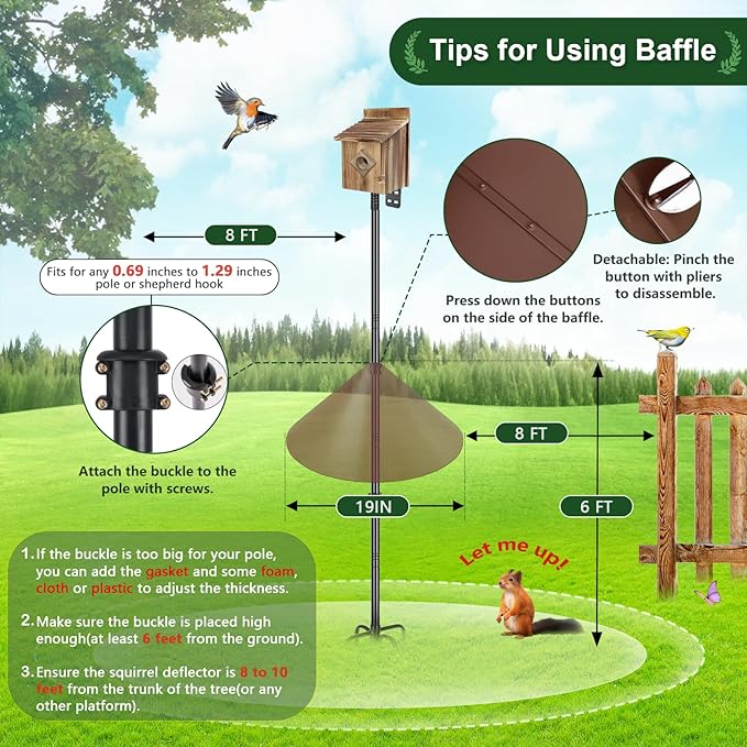 Gtongoko 19 Inch Squirrel Baffle for Bird Feeder Pole Squirrel Guards for Shepherds Hook Stopper for Bird Feeders Brown 1 Pack